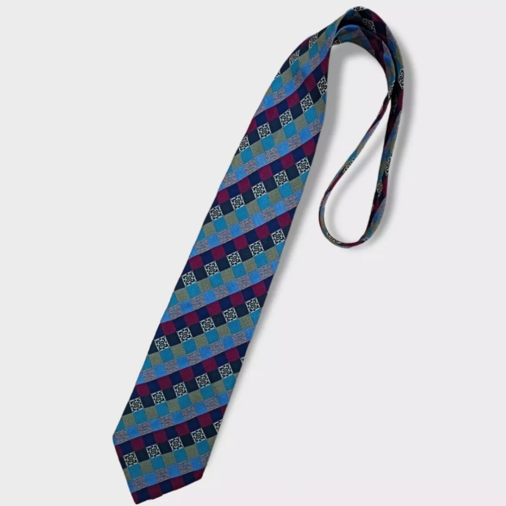 MISSONI Blue/Burgundy Geometric Silk LUXURY Tie ITALY